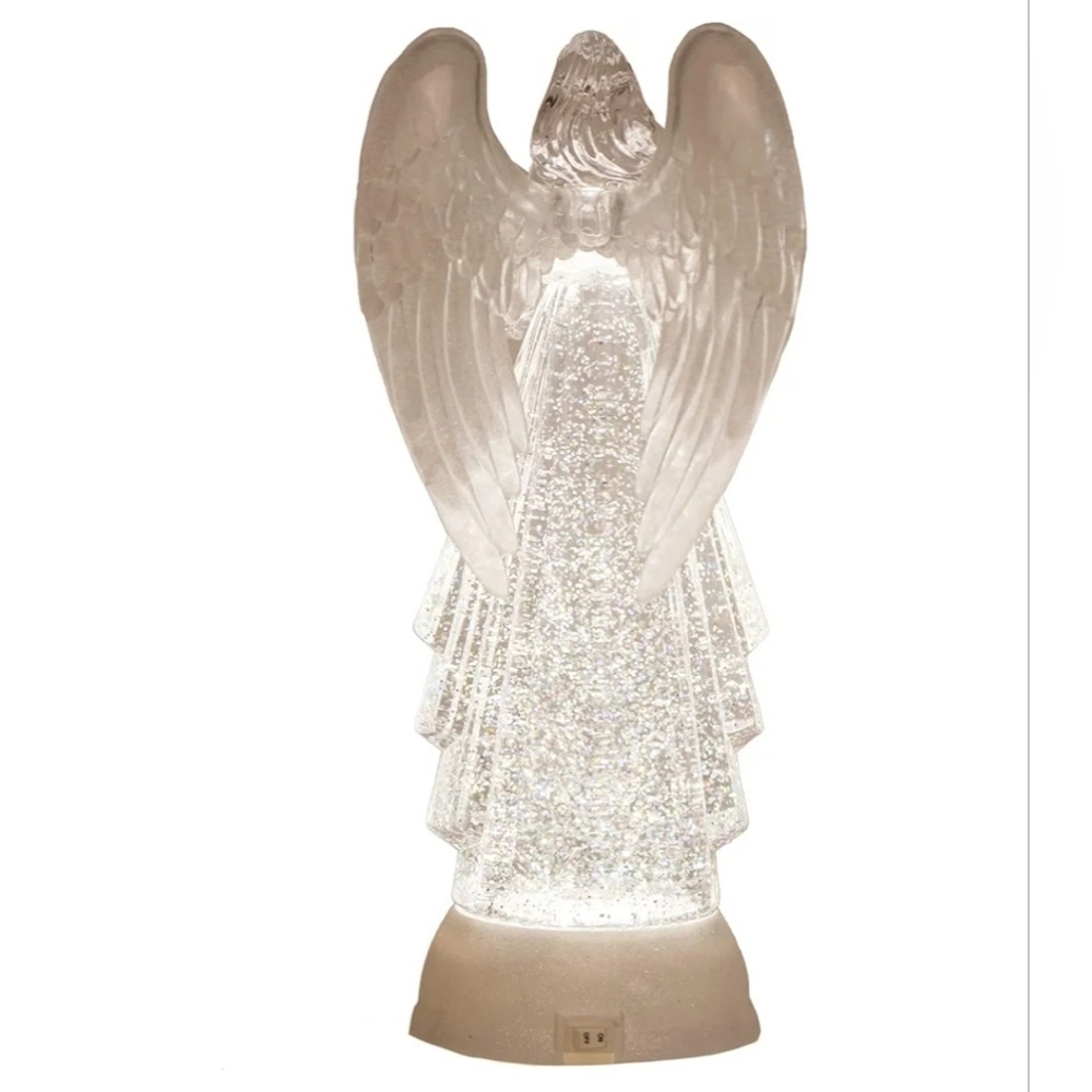 NIB Illuminated Angel Figurine Water Lantern with Swirling Glitter